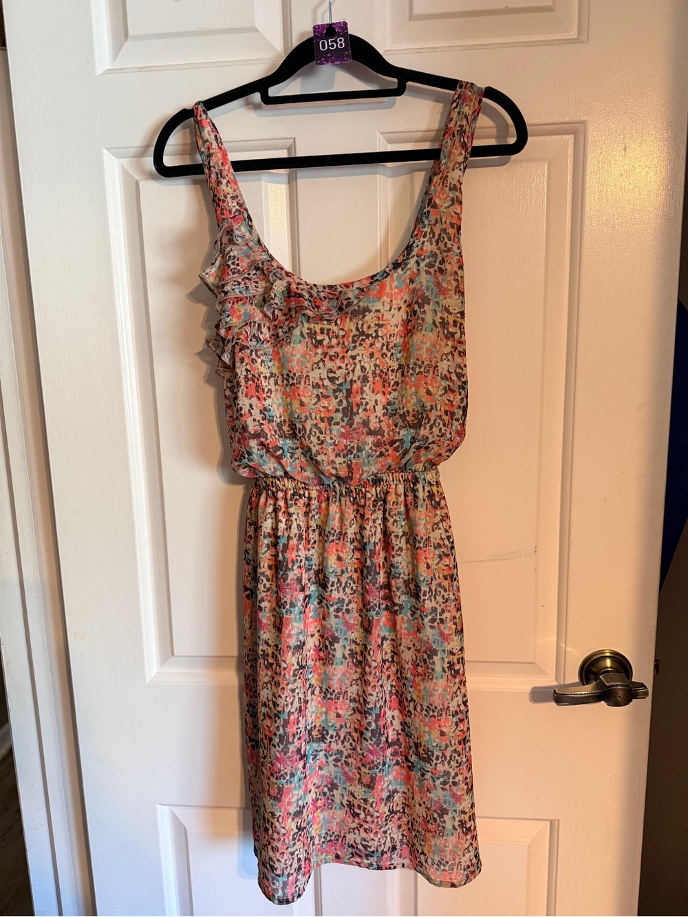Vanity Pastel Floral Ruffle-Trim Midi Dress